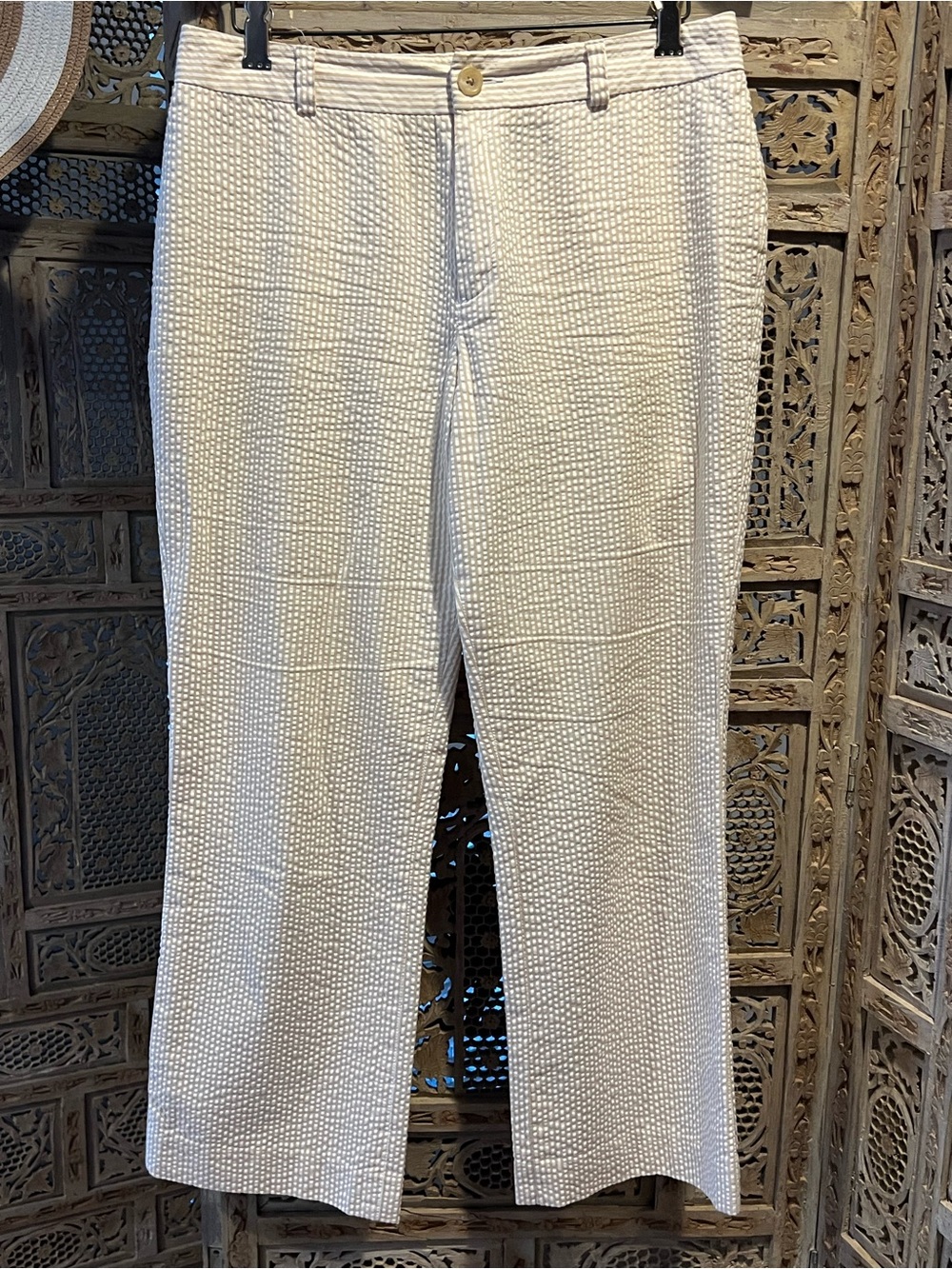 Banana Republic White Textured Seersucker Crop Pants